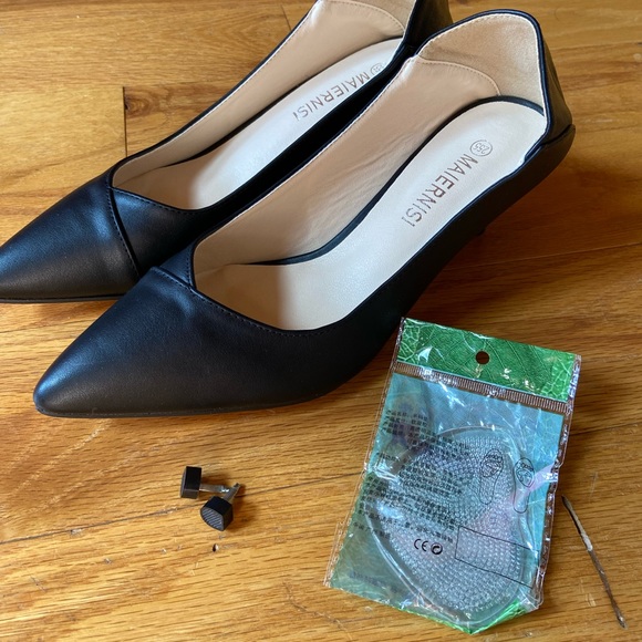 Black kitten heel pumps- pointed toe- foldable - Picture 4 of 9